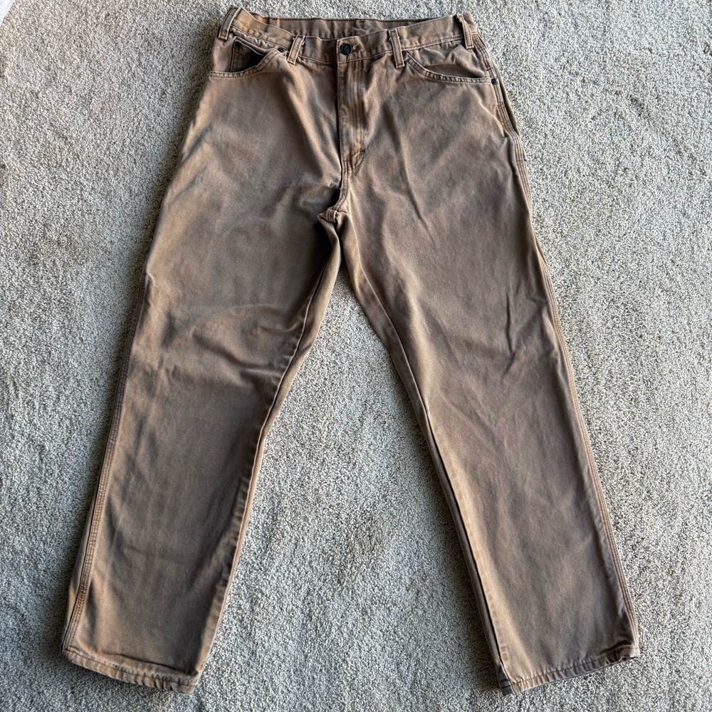 Dickies Brown Carpenter Work Pants 34x32 Canvas Utility Workwear - Picture 2 of 8